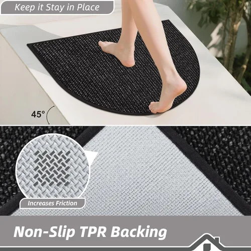 Vista 4 de BEQHAUSE Tapete Atrapa Suciedad para Puerta 17" x 30" Semicírculo Antideslizante Lavable Tapetes de Entrada Alfombras Absorbentes de Bienvenida