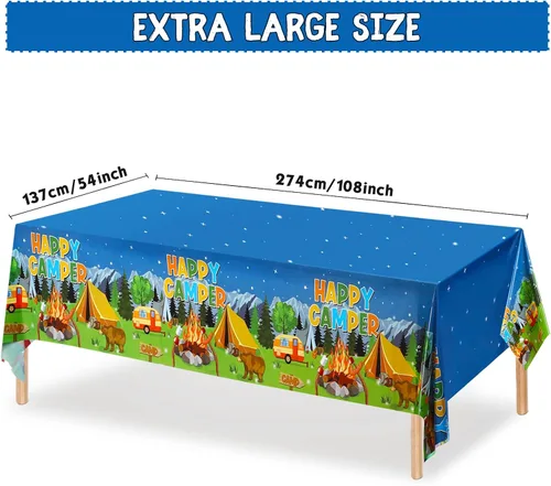 Vista 2 de Tegeme Mantel de plástico con temática de fogata y bosque, 1 pieza, para campamento, fiesta, suministros de decoración