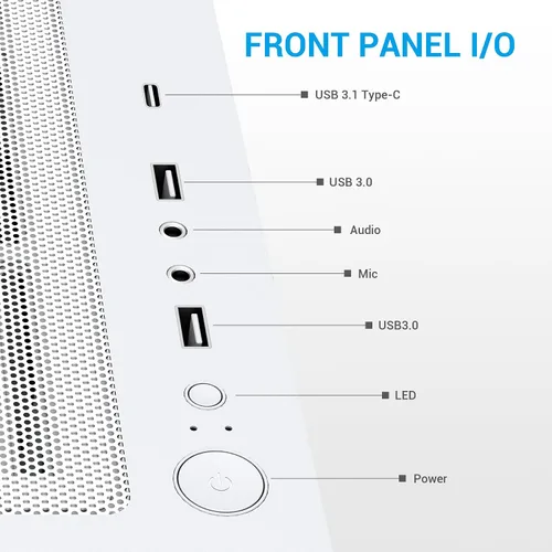 Vista 9 de SAMA S40 Chasis para PC semitorre ATX – Diseño de malla de alto flujo de aire, 4x120mm ARGB PWM Ventiladores, Panel de vidrio templado, USB-C