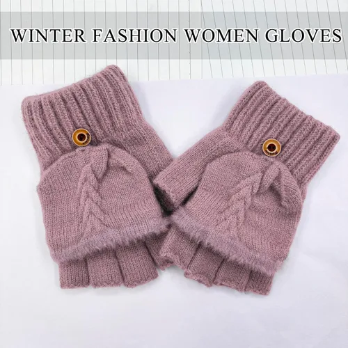 Vista 14 de Beurlike Guantes de invierno para mujer, de lana cálida, a prueba de viento, convertibles, sin dedos