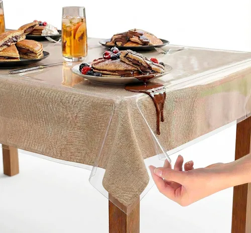 Vista 12 de XFasten - Cubierta de mesa de plástico transparente de 54 x 54 pulgadas, protector de mantel de vinilo de plástico transparente, impermeable, a
