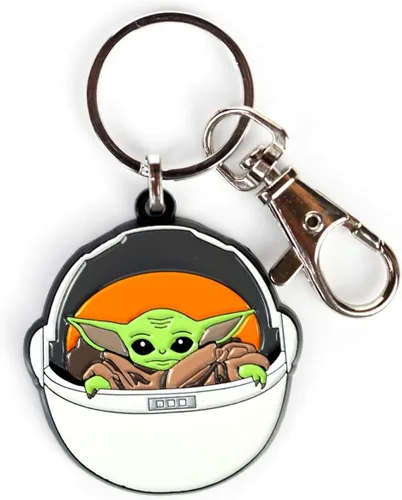 Vista 2 de Star Wars The Mandalorian The Child Collector - Llavero con colgante de esmalte coleccionable oficial de Star Wars, Baby Yoda en carruaje, mide 1.5