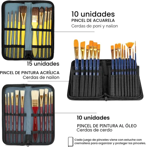 Vista 4 de Juego de 196 piezas de pintura de artista de lujo con caballete francés, 48 colores acrílicos y pinturas al óleo, pinturas de acuarela de 24