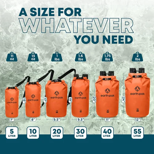 Vista 2 de Earth Pak Bolsa seca impermeable – Mochila impermeable con parte superior enrollable que mantiene el equipo seco para kayak, playa, rafting