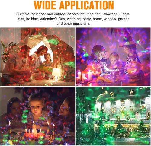 Vista 8 de Proyector de luces navideñas de Halloween para exteriores, luces de proyector de vacaciones con control remoto y temporizador, 10 colores Aurora