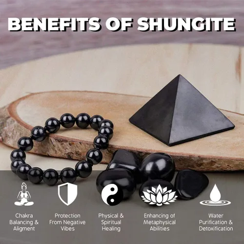 Vista 5 de Heka Naturals Shungite Tumbled Stones 1.76 oz – Purificación de agua, desintoxicación, mineralización, cristales curativos, decoración de Feng