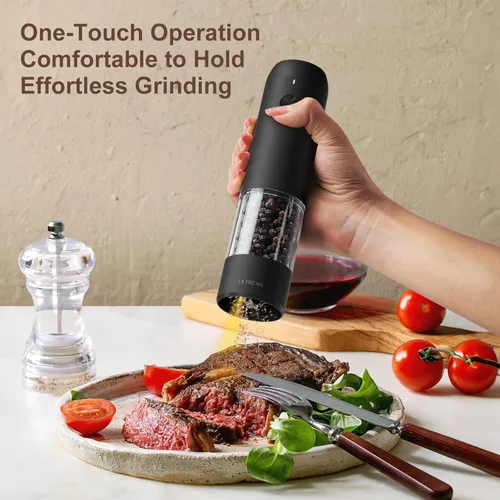 Vista 2 de Ultrean Molinillo de pimienta, molinillo de sal y pimienta recargable con 6 grosores ajustables, luz LED, molinillo automático para cocina