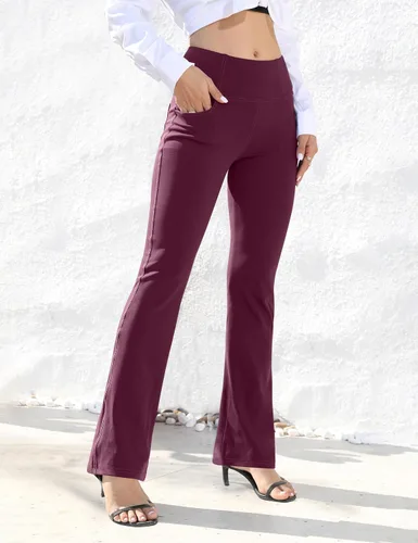 Vista 3 de VOOVEEYA Leggings con corte de bota para mujer, pantalones de yoga acampanados con 4 bolsillos, control de abdomen, pantalones de vestir casuales