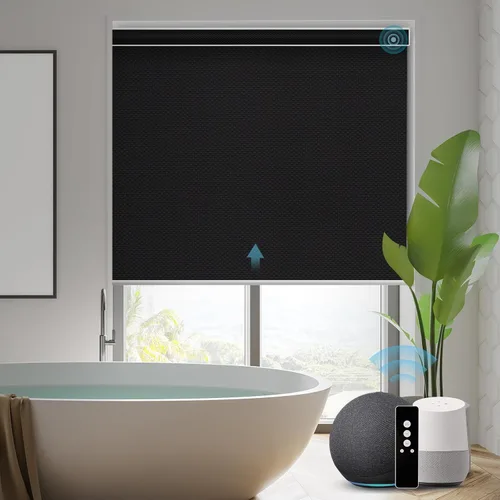 Vista 24 de SmartWings Z-Wave/Zigbee Smart - Persianas enrollables, vinilo beige Persianas motorizadas eléctricas 100% opacas con control remoto, persianas