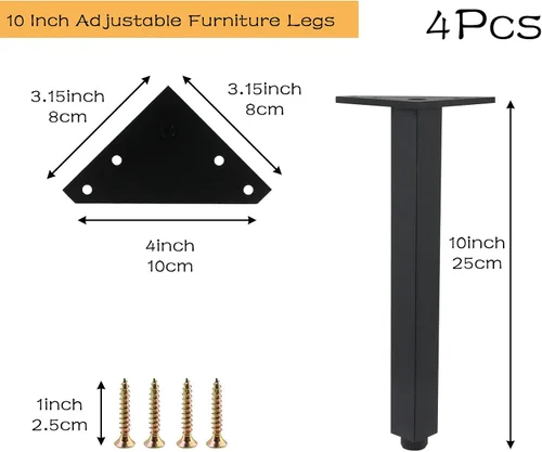 Vista 2 de Geesatis Patas de mesa ajustables resistentes de 10 pulgadas, 4 patas Negro