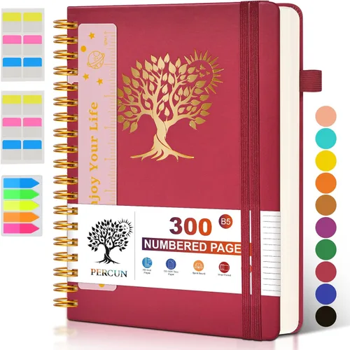 Vista 10 de Cuaderno grande en espiral para mujeres y hombres, 300 páginas rayadas numeradas, con rayas universitarias, cuaderno encuadernado en espiral de tapa