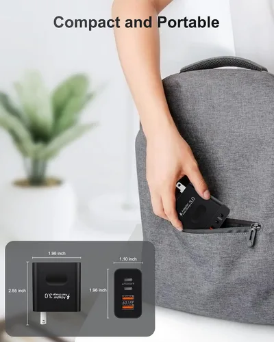 Vista 7 de [Paquete de 2] Bloque de cargador USB C, cargador de pared USBC de 40 W, 4 puertos, carga rápida, adaptador de corriente USB-C dual + enchufe