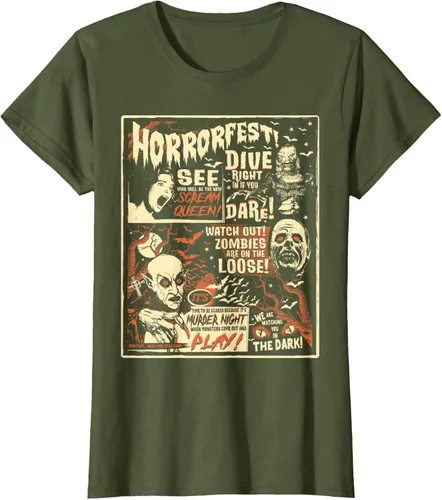 Vista 46 de Camiseta de terror vintage con póster de Halloween y película de terror Negro