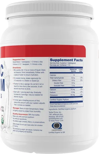 Vista 9 de Yerba Prima Cáscaras Enteras de Psyllium Orgánico Limpiador de Colon - 20 oz - Suplemento Dietético Natural Diario de Fibra 20oz, Limpiador