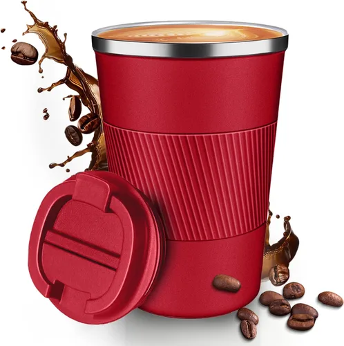 Vista 15 de Taza de Café de Viaje de 12 OZ, Taza de Café Aislada con Tapa a Prueba de Derrames y Fugas, Vaso Portátil de Acero Inoxidable Reutilizable para Agua