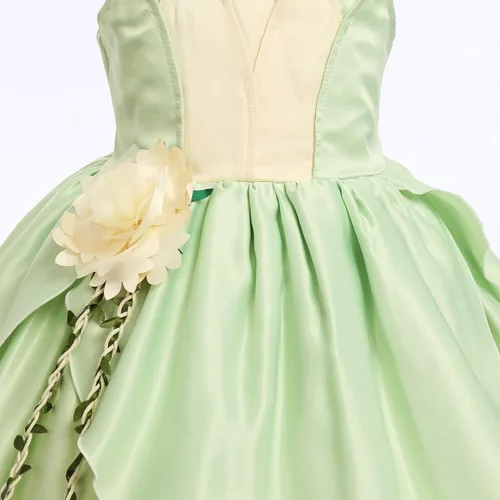 Vista 4 de Disfraz de princesa para niñas, fiesta de cumpleaños, vestido de hada para niñas, Halloween, cosplay, vestido de Tiana, vestido de fiesta de manga