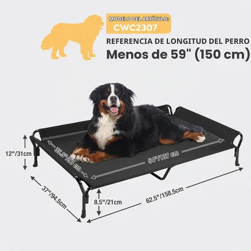Vista 3 de Veehoo - Cama elevada refrescante para perros, cuna elevada para perros con barandilla y reposacabezas Washable Dog Couch Bed for Indoor & Negro