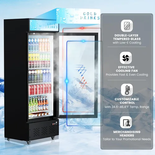 Vista 2 de Refrigeradores comerciales de bebidas Refrigerador de puerta de cristal Puerta de visualización vertical con estantes ajustables