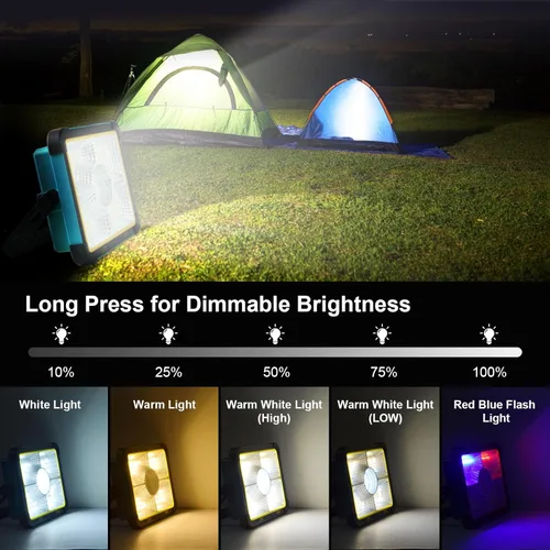 Vista 4 de Luz de trabajo recargable solar, 480 LED 12000 mAh con brillo continuo para lugar de trabajo, batería recargable LED, luz de piso LED, impermeable