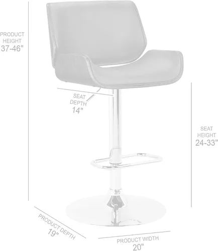 Vista 3 de Armen Living London Taburete de bar moderno giratorio de altura ajustable de piel sintética gris y madera de nogal con base cromada para encimera
