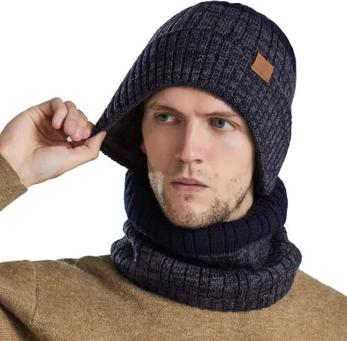 Vista 8 de Gorro cálido, bufanda de punto, suave y grueso, gorro de punto ajustable y elástico