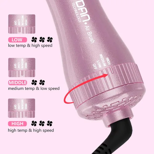 Vista 2 de DAN Technology Cepillo secador de pelo automático de doble voltaje, 110 V-120 V/220 V-240 V, cepillo de viaje, cepillo secador de pelo pequeño