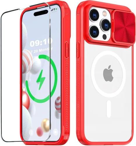 Vista 23 de Funda MagSafe transparente de titanio compatible con iPhone 15 Pro con cubierta deslizante para cámara, imanes fuertes, antiamarilleo, a prueba