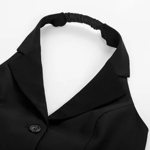 Vista 5 de Belle Poque Chaleco vintage para mujer, con solapa, cuello halter, con botones, con bolsillos