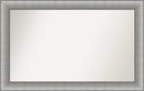 Vista 442 de Amanti Art Espejo de baño plateado para sobre el fregadero, 28 x 37 pulgadas, elegante espejo rectangular de peltre cepillado, marco de madera