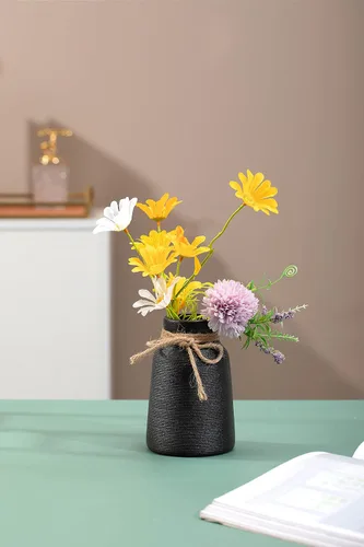 Vista 5 de Jarrón de cerámica negro – Pequeño jarrón para estantes, mesa, estantería, chimenea de chimenea, decoración de oficina – Centro de mesa decorativo