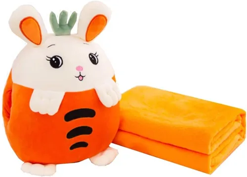 Vista 7 de YUDONG Juego de manta y almohada de viaje para niños, adorable almohada multifuncional 3 en 1 de felpa de frutas con diseño de calentador de manos