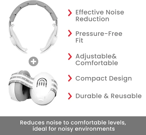 Vista 5 de Auriculares ajustables 2 en 1 con cancelación de ruido para bebés y niños pequeños Blanco