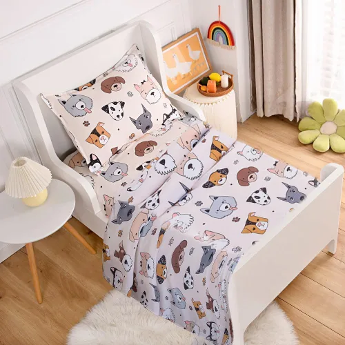 Vista 16 de Juego de 2 sábanas bajeras y fundas de almohada suaves para cama con bonitos patrones de cachorros, sábanas estampadas con patrón de perritos para 2