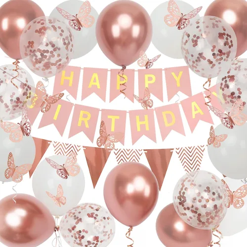 Vista 11 de Cartel de feliz cumpleaños, decoración de cumpleaños negro y dorado, 16 globos de 12 pulgadas con 2 cintas para hombres, mujeres, niñas y niños