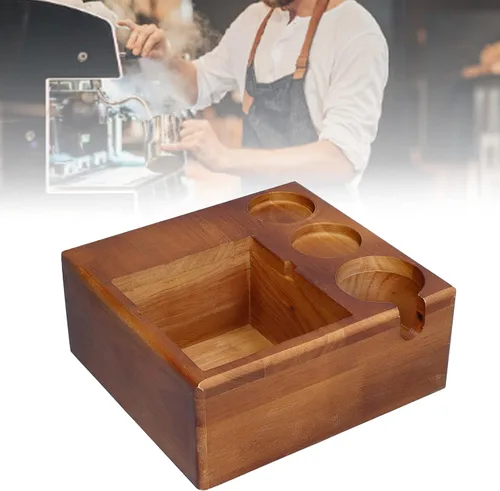 Vista 4 de Soporte de café con caja de café, soporte de madera para café, soporte antideslizante para distribuidor de mango de café, contenedor