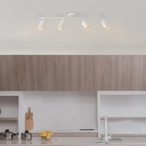 Vista 2 de GLOBE Electric 57011 Iluminación de riel de 4 luces, acabado blanco mate, cabezales cilíndricos ajustables, base GU10, regulable, diseño moderno