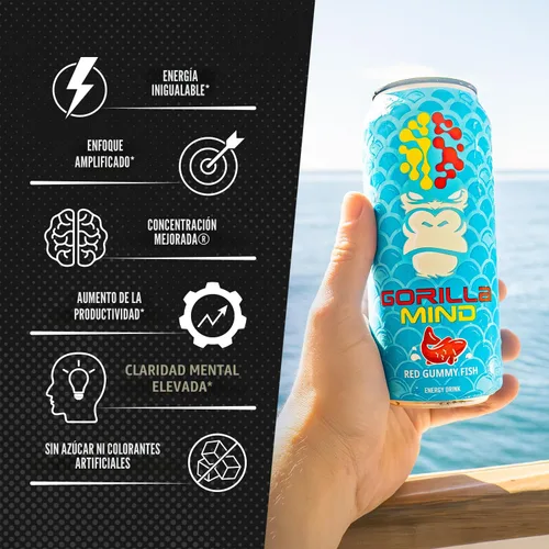 Vista 6 de Gorilla Mind Bebida energética Energía inigualable · Enfoque amplificado N-acetil-L-tirosina, alfa-GPC, 200 mg de cafeína, uridina, azafrán 0