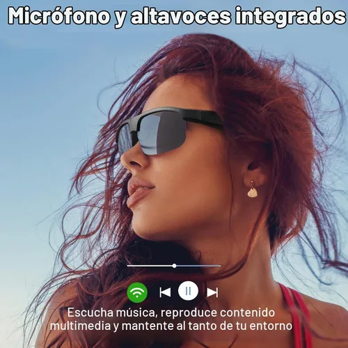 Vista 3 de Gafas inteligentes, gafas de sol polarizadas Bluetooth, micrófono y altavoces integrados, asistente de voz, protección UV, gafas de sol de audio