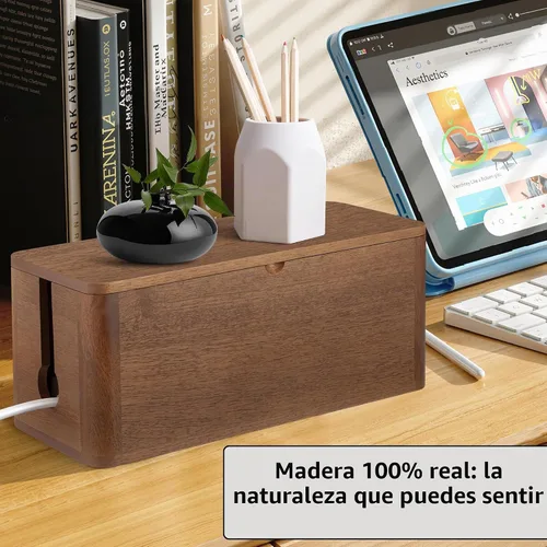 Vista 3 de ZhiYo Caja de gestión de cables de madera, caja organizadora de cables Marrón