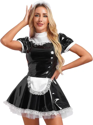 Vista 3 de Lejafay Vestido de sirvienta francesa para mujer, disfraz de cosplay, vestido de tutú ajustado para mujer