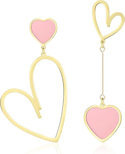 Vista 23 de Linawe Mismatched Heart Dangle Earrings for Women Trendy