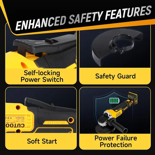 Vista 4 de Amoladora angular inalámbrica de 4-1/2 pulgadas compatible con batería DeWalt de 20 V, motor sin escobillas de 10000 RPM con 4 velocidades