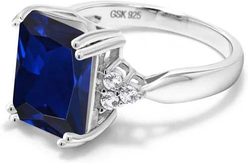 Vista 4 de Gem Stone King Anillo de compromiso con piedra natal de 5-10 ct para mujer Plata de Ley 925 Corte esmeralda de 12x10 mm Anillo de promesa