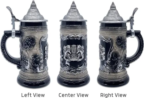 Vista 4 de OktoberfestHaus - Taza de cerveza con escudo de armas del Bayern alemán, escudo de armas con emblema de metal en color negro carbón con tapa