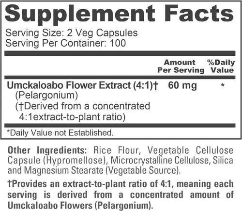 Vista 4 de NusaPure Cápsulas Umckaloabo, 60 mg, 200 cápsulas vegetales (sin OMG, veganas)