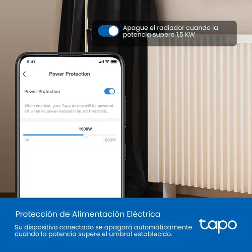 Vista 6 de TP-Link Tapo Smart Plug P210M, enchufe de pared empotrado Wi-Fi, compatible con Matter, monitoreo de energía, 15A/1800W Max, funciona con Alexa