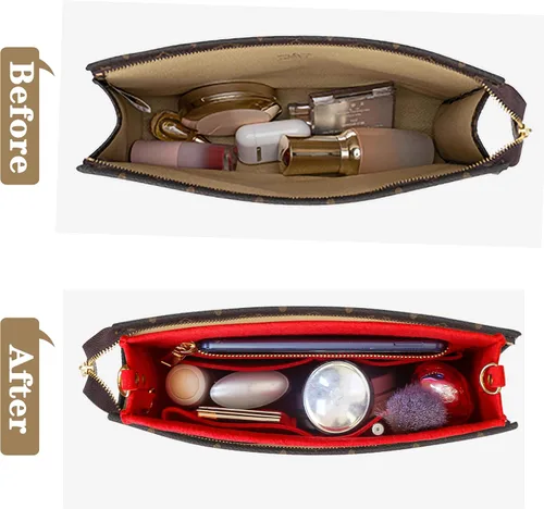 Vista 4 de MISIXILE Organizador de fieltro para bolso con cremallera y hebillas doradas, organizador de bolso, bolsa de aseo para 19 y 26 (rojo-S)