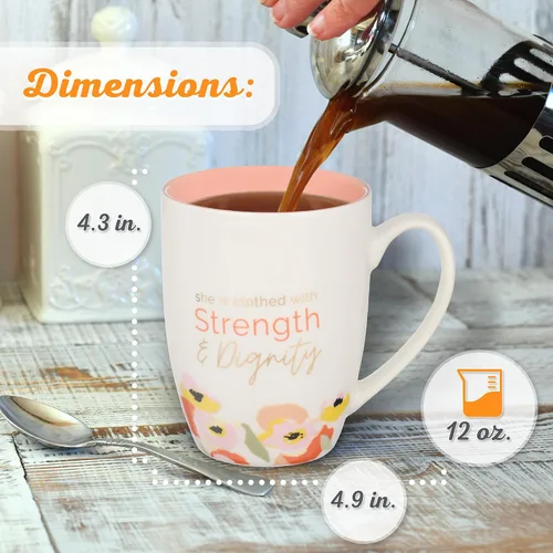 Vista 2 de Strength and Dignity Peach Poppy Taza de café de cerámica - Proverbios 31:25
