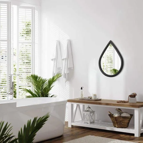 Vista 7 de Espejo de lágrima con marco de madera, espejos negros para colgar en la pared, pequeños espejos decorativos ovalados, espejo único ovalado