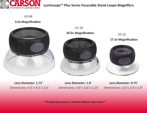 Vista 5 de Carson LumiLoupe Plus Lupa de lupa de soporte enfocable de potencia 10.5x (LO-10)